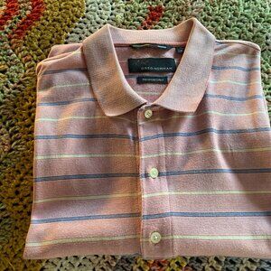 Men's Size XL/TG (Very Large) "Greg Norman" Polo Golf Shirt Soft Pink & Stripes